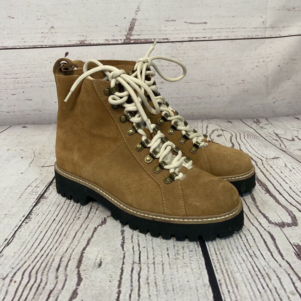 Splendid Boots‎ Womens 7 Tan Faux Fur Lace Up Winter Bootie Casual